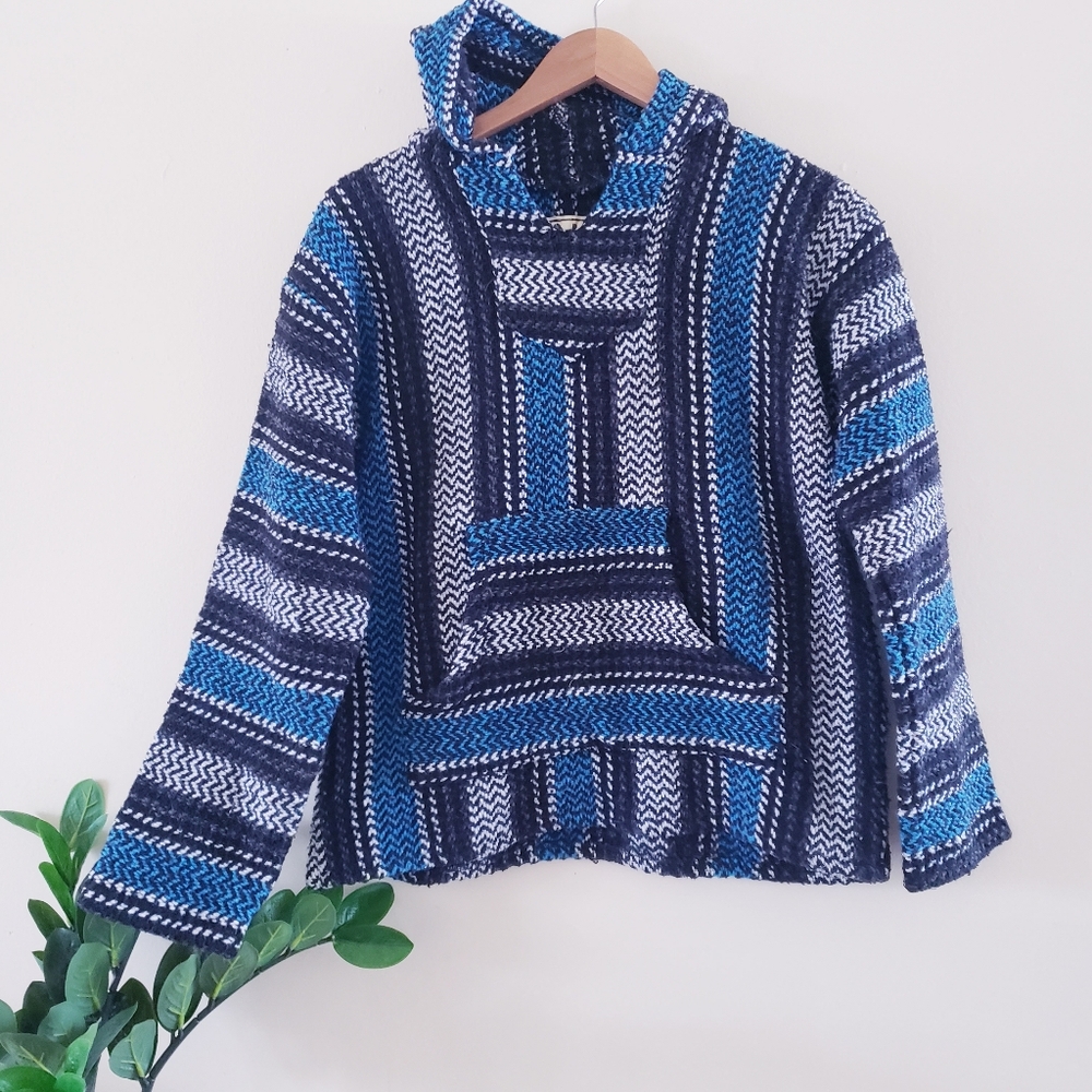 Vintage BAJA JOE Woven Striped Pullover Hoodie - Striped S